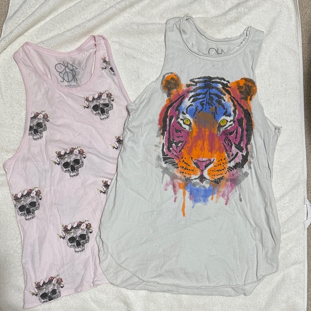 Chaser Graphic Tank Tops - Pink and Gray